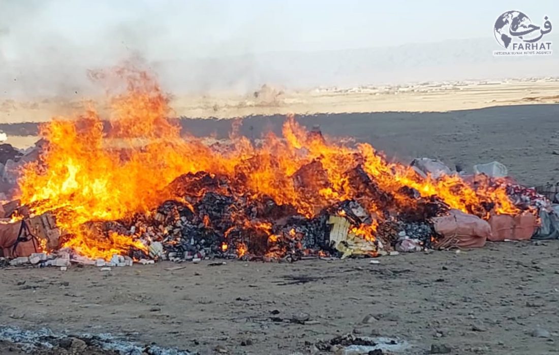 حریق بیش از دو هزار کارتن ادویه قاچاقی و بی‌ کیفیت در گمرک سپین‌ بولدک
